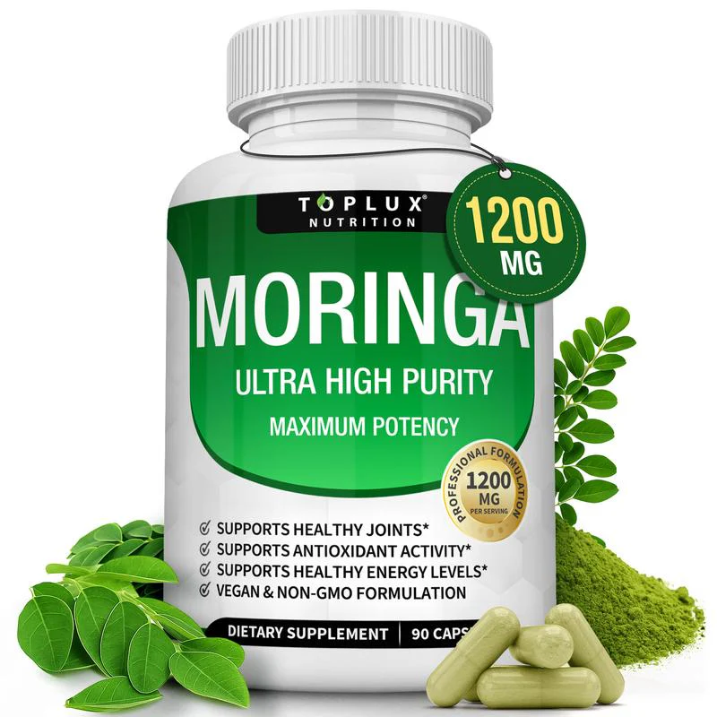 Moringa Capsules 1200mg - Pure Moringa Powder for Immune, Gut health
